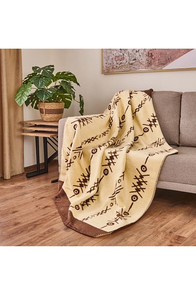 Evidea Soft Ethnic Cotton Tv Blanket - Brown - 130X170 cm