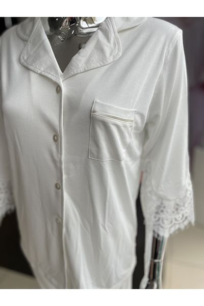 Aydoğan Lace Detailed Pjama Suit with Button Front