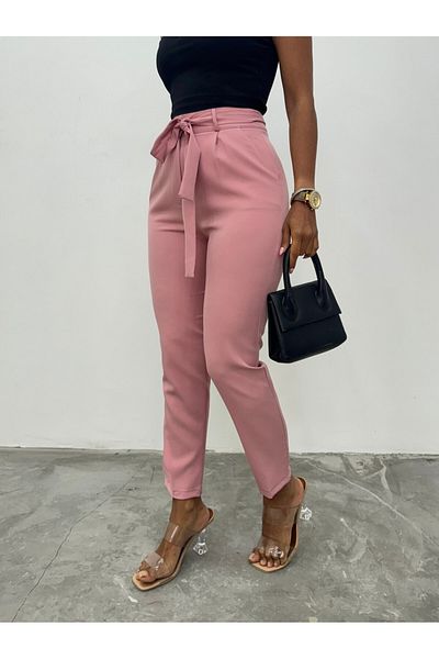 Modamorfo Powder Colored Ankle Trousers with Belt