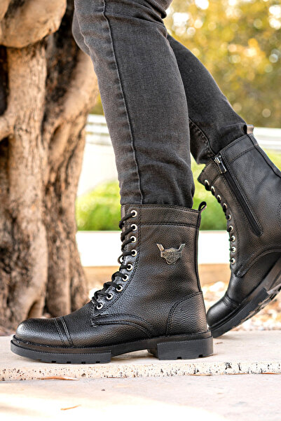 Freemax Su ve Soğuk Geçirmez Kürklü Fermuarlı Kaymaz Kauçuk Taban Kışlık Garantili Erkek SİYAH