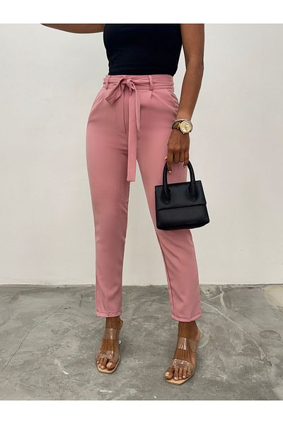 Modamorfo Powder Colored Ankle Trousers with Belt