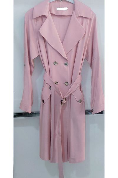 N.Y.YILDIZ Star Thin Linen Buttoned Belted Trench Coat Look Cap