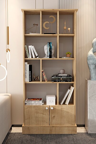 Mercie Moly Kapakli Ki̇taplik Asimetrik Raflı 2 Alt Kapaklı Kitaplık - Safi̇r...