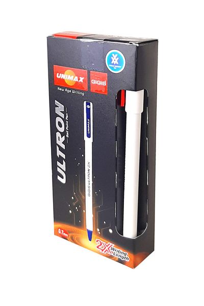 UNIMAX 12-Piece ULTRON 2X 0.7mm Ball Point Pen Set, Red