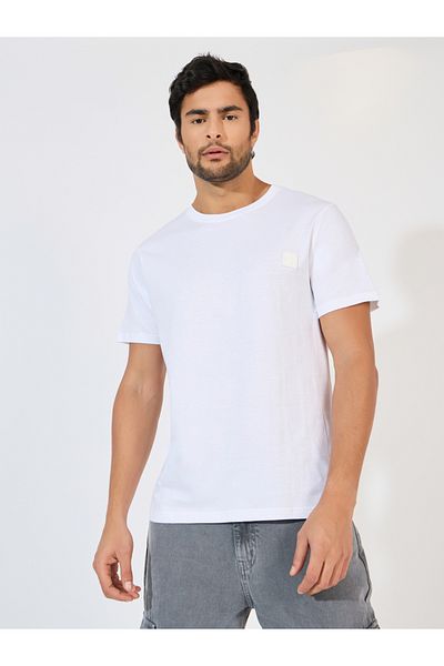Styli Crew Neck Regular Fit T-Shirt with Silicon Badge