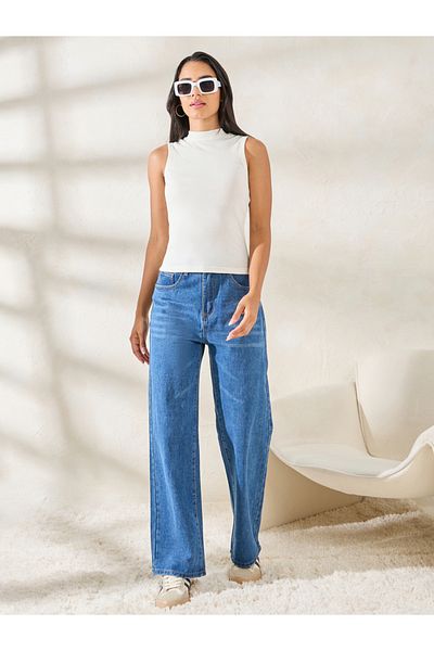 Styli Ribbed High Neck Fitted Tank Top