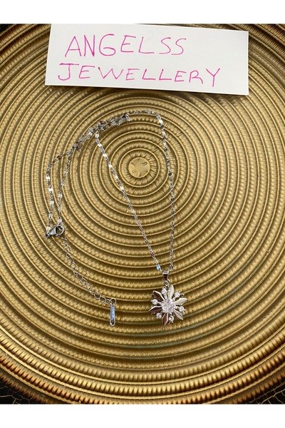 ANGELSS JEWELLERY Zirkon Taşlı Dönen Kar Tanesi Çiçeği Gümüş Kolye (Zirkon Ta...