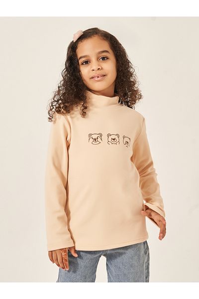 Styli Bear Print Mock Neck Long Sleeve T-Shirt