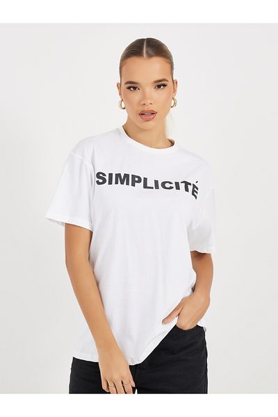 Styli Oversized Slogan Print Round Neck T-Shirt
