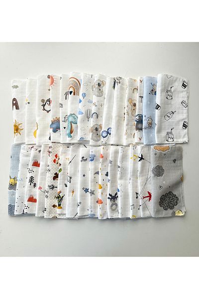COOLMINIES Cotton Muslin 5 Pack Mixed Pattern Baby Mouth Wipes Baby Wipes