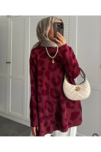 Aden aydın Leopar Desen Simli Soğuk İplik İnce Premium Tunik