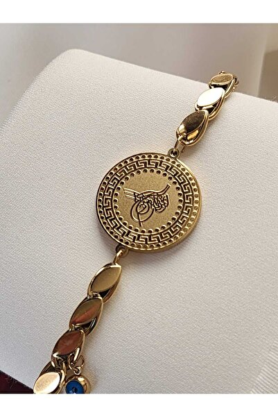ZÜLİSCH Gold Tuğra Model - Barley Steel Bracelet with Stainless Chain and Evi...