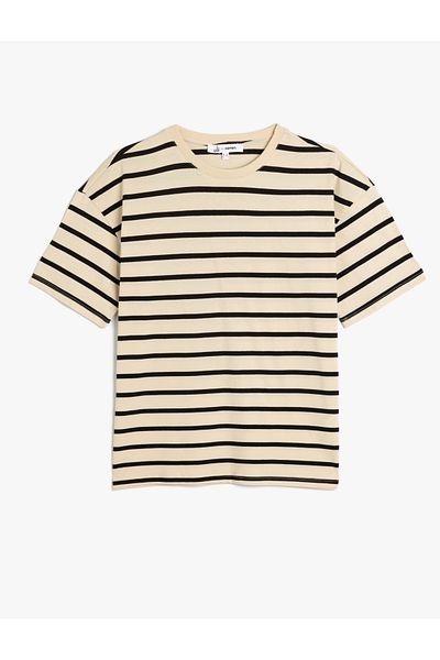 Koton Tricou negru cu decolteu cu dungi pentru femei 5sal10054ık