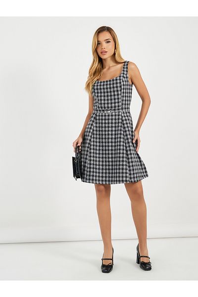 Styli Gingham Check Box Pleated Mini Dress