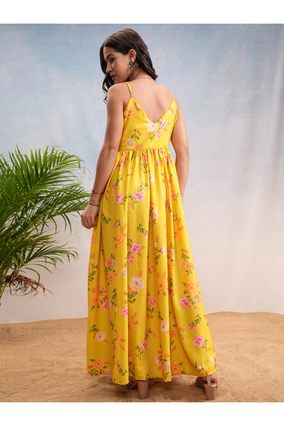 Vishudh By Styli Floral Print Strappy Maxi Dress