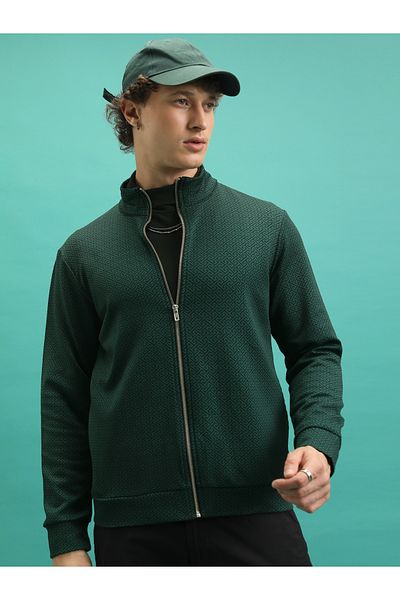 Highlander By Styli Geometric Print High Neck Full Zip Sweatshirt
