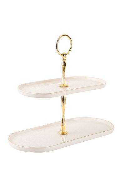 Tantitoni React Cream Color Gold Slimped Thin Ceramic 2Layer Rectangular Discovery 27cm