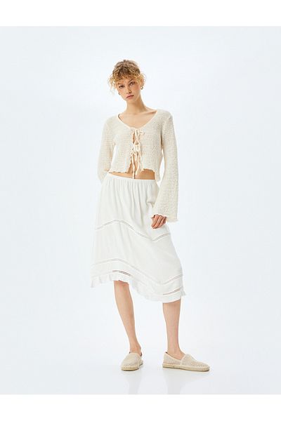 Koton Asymmetrical Cut Lace Detailed Midi Skirt