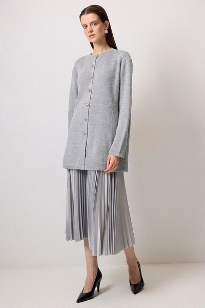 Touché Privé Gold Buttoned Long Cardigan