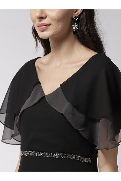 Mish By Styli Embellished Waistband Maxi Dress with Ruffled Sleeve