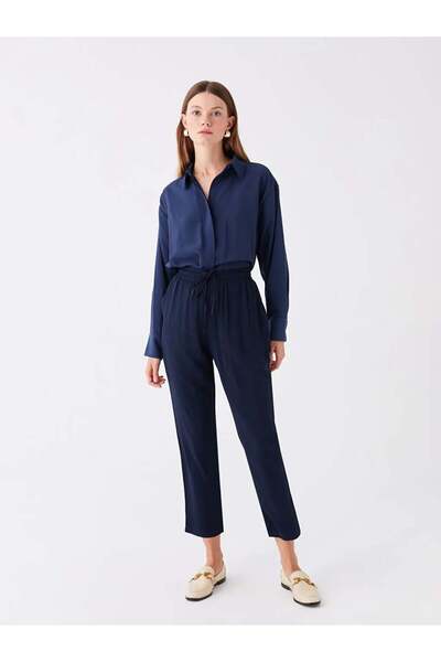 LC Waikiki LCWAIKIKI Classic Lacivert Beli Lastikli Rahat Kalıp Kadın Pantolon