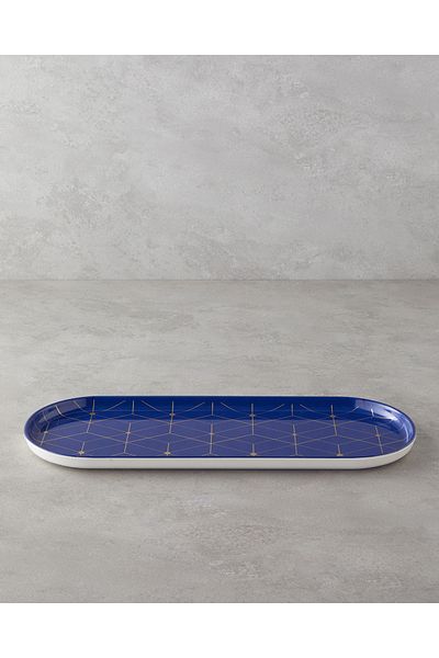 English Home Navy Blue-Gold Abstract Melamine Tray - 17X44 cm