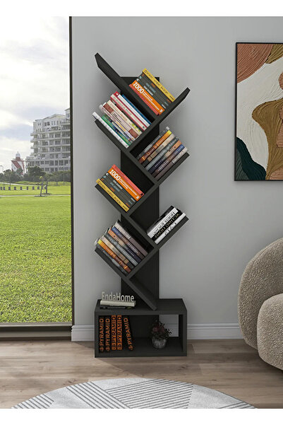 Reyo Home Enda Erine 8 Raflı Zikzak Kitaplık Antrasit