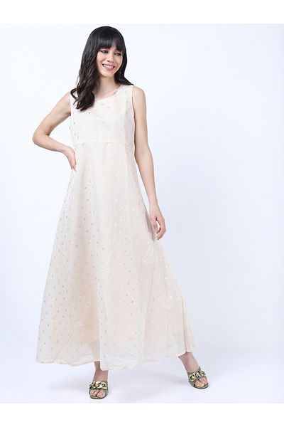 Vishudh By Styli Foil Print Sequined Detail A-Line Maxi Dress