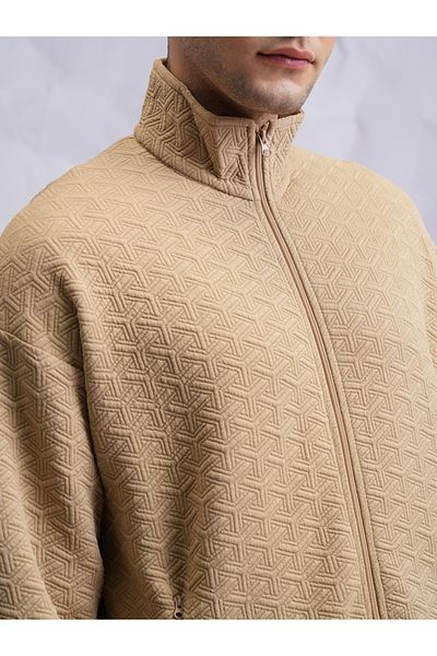 Highlander By Styli Textured Front Zip Collared Sweatshirt