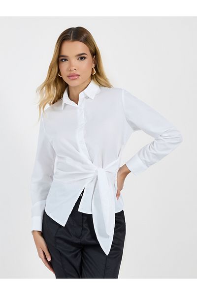 Styli Solid Asymmetric Hem Shirt with Wrap Detail