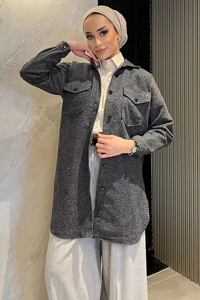 julude Anthracite Stamp Long Hijab Tunic