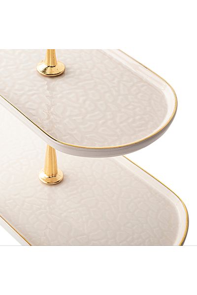 Tantitoni React Cream Color Gold Slimped Thin Ceramic 2Layer Rectangular Discovery 27cm