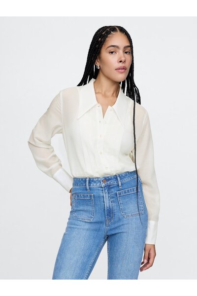 GAP Kadın Beyaz Transparan Classic Gömlek