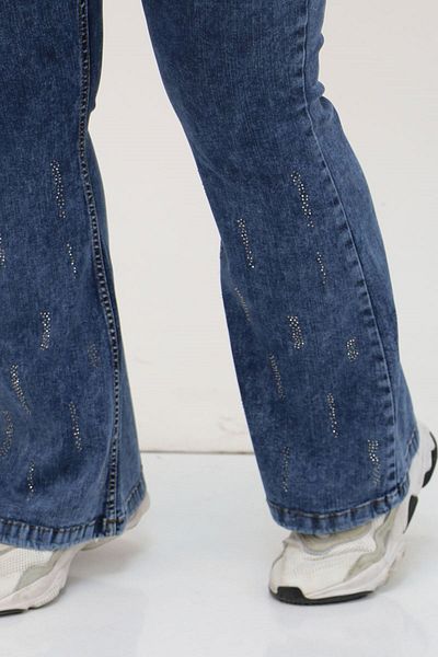 Eslina 9203 Plus Size Belted Jeans with Stone Detail - Navy Blue