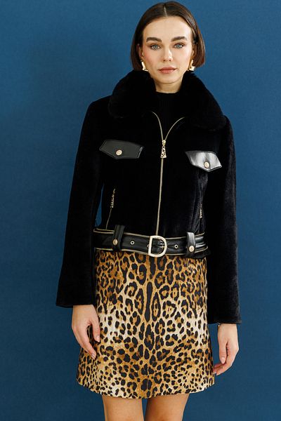 Ekol Plush Coat with Leather Belt