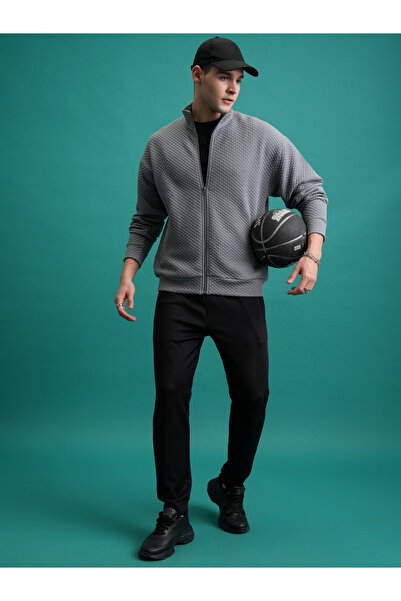 Highlander By Styli Textured Front Zip Collared Sweatshirt