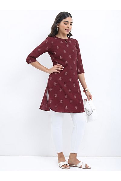 Ketch By Styli Floral Print 3/4 Sleeves Longline Tunic
