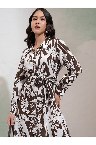 Vishudh By Styli Floral Print Fit & Flare Midi Dress with Tie-Belt