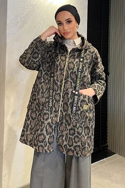 julude Μπουφάν Hijab με φερμουάρ με κουκούλα Leopard