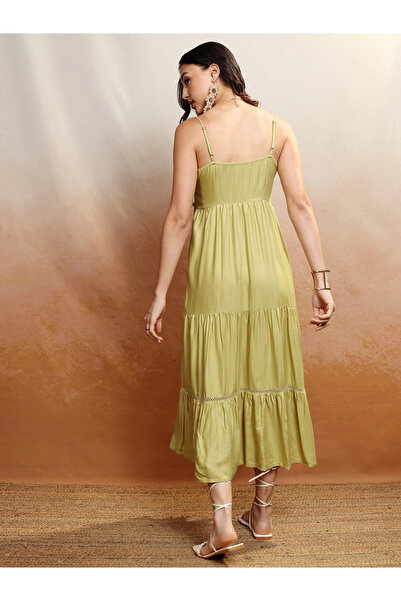 Vishudh By Styli Strappy Ruffled Detail Tiered Maxi Dress