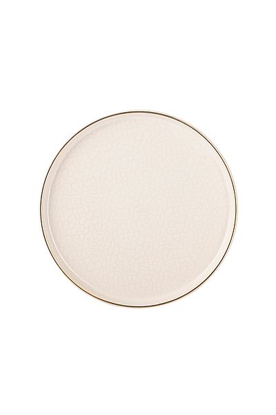 Tantitoni React Cream Color Gold Slimed Thin Ceramic Cake Plate 20cm