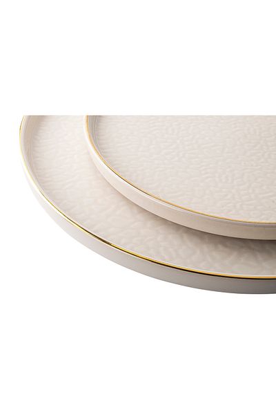 Tantitoni React Cream Color Gold Slimped Thin Ceramic Service Plate 26cm