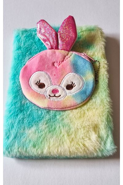Modellino Zippered Pocket Furry Plush Rabbit Souvenir Memory Daily Notepad Dmn-Pls2 - 1 Piece with Shape Selection