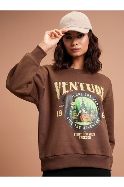 Tokyo Talkies By Styli Graphic Print Oversized Sweatshirt