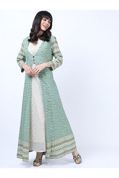 Vishudh By Styli Foil Print Sequined Detail A-Line Maxi Dress