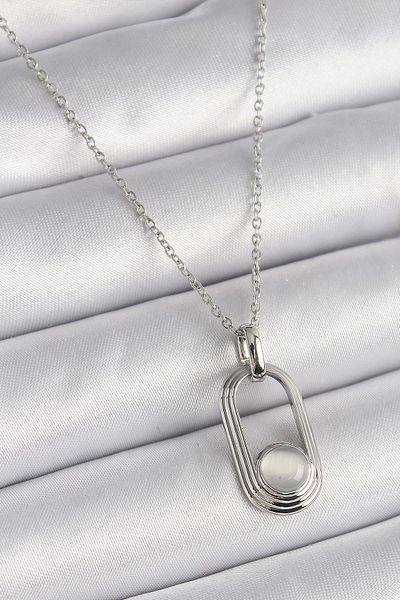Clariss 316L Steel Silver Color Chain White Cat Eye Model Women's Necklace