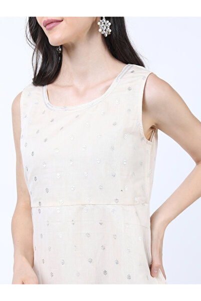 Vishudh By Styli Foil Print Sequined Detail A-Line Maxi Dress