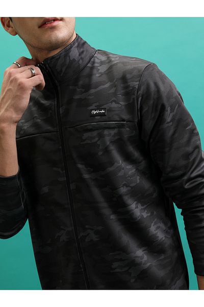 Highlander By Styli Camouflage Print High Neck Full Zip Sweatshirt