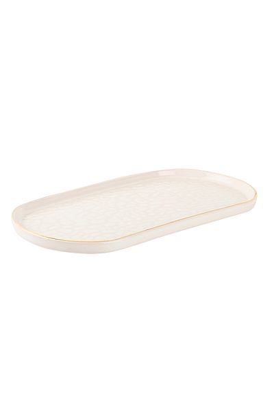 Tantitoni React Cream Color Gold Gilled Thin Ceramic Rectangular Presentation Plate 22cm