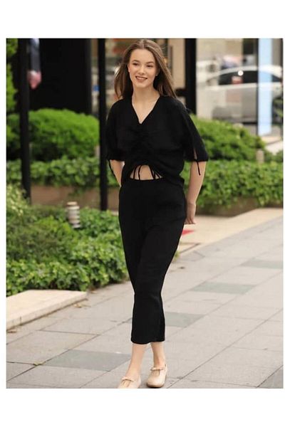 ESCBUTİK Women's Double Bottom Top Suit Drawstring Detail